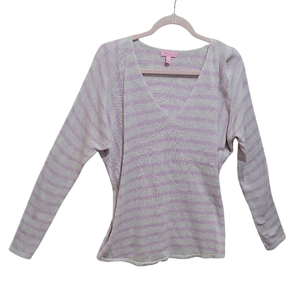 Lilly Pulitzer STASIA SWEATER Heathered Lilac Verbena Womens M, Serene stripe